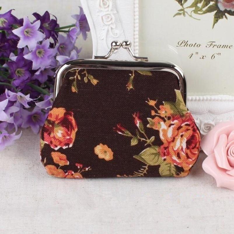 Women Girl Retro Rose Flowers Printed Hasp Canvas Coin Purse Wallets Buckle Pouch Bag Gift 1 Pc