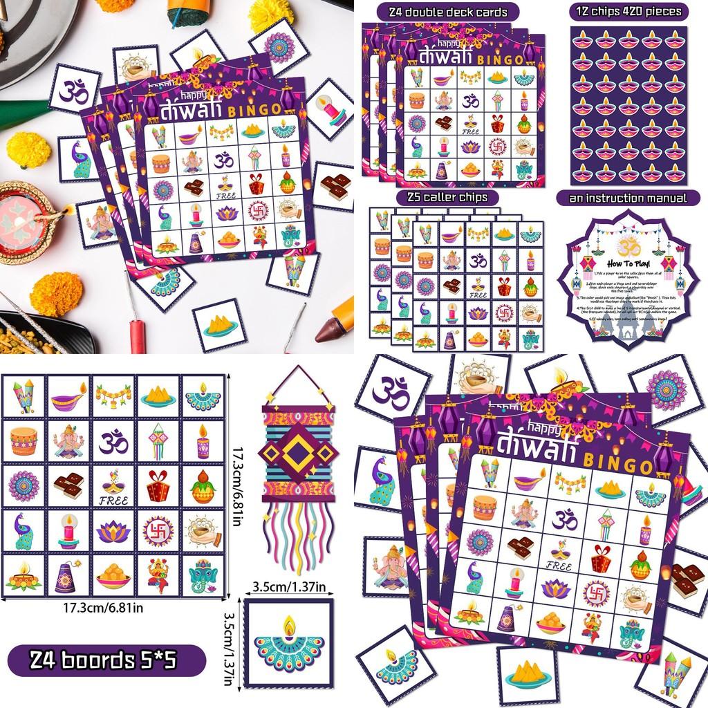 Indian Diwali Theme Bingo Game Pack With Paper Cards For Party Activities And Kids