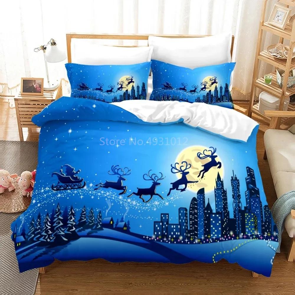 2024 Deer and Forest Print Microfiber Duvet Cover Set 3 Piece Bedding Christmas Gift Duvet Cover Bed Set Quilt Cover Pillowcase