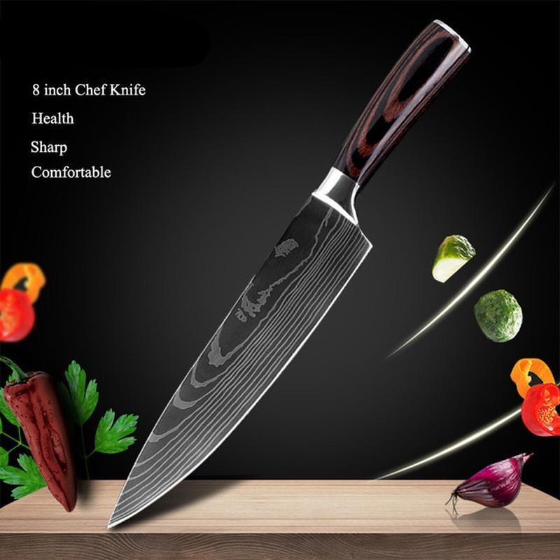 Chef Knife 7cr17 Color Wooden Handle Meat Cleaver 8 Inch Kitchen Knife 3.5Inch Fruit Knife