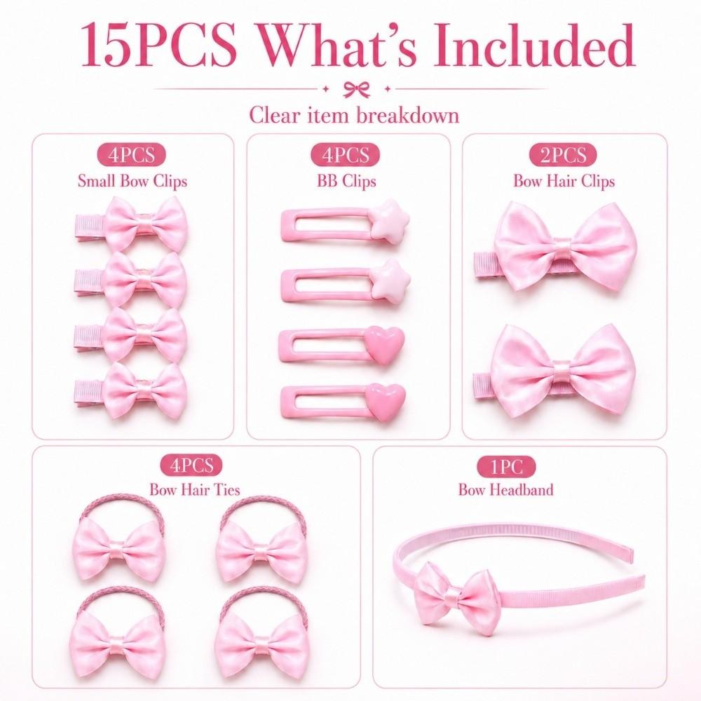 15Pcs/Set Lightweight Bow Hair Accessories Set Colorful Bow Hair Ties New Bow Headband Girls Gifts