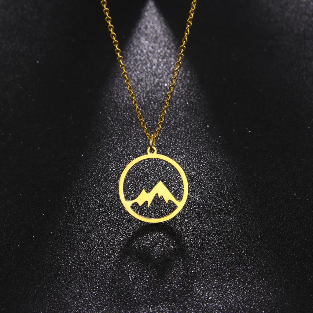 Jeshayuan Circle Mountains Pendant Necklace Women Stainless Steel Jewellery Birthday Gift