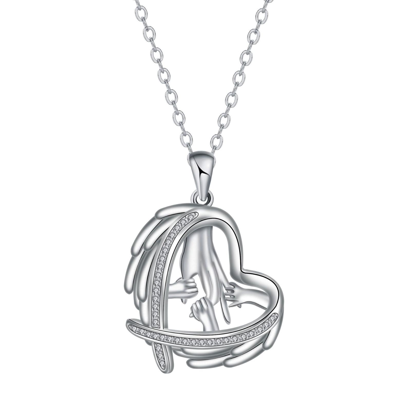 Sterling Silver Heart Pendant Necklace with Interlocking Hands Design and Cubic Zirconia Accents for Everyday Wear and Special Occasions One Size