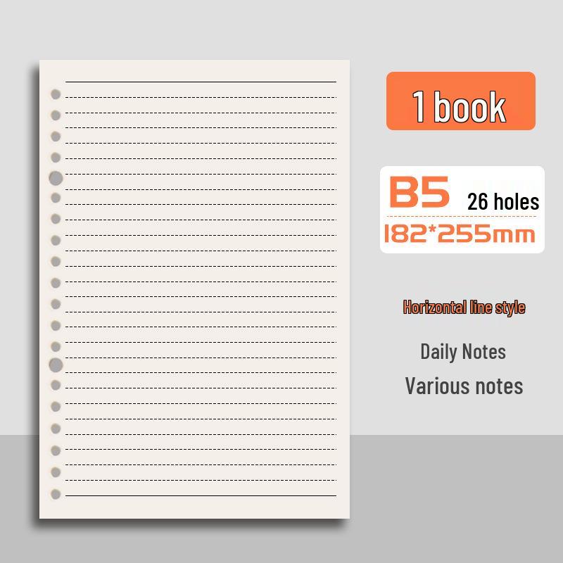 B5 Loose-Leaf Notebook Refill, 26-Hole, A5 Detachable, Horizontal Lines or Grid, Ideal for Postgraduate Exams