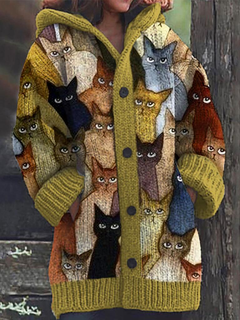 Trendy Fall/Winter Knitwear for Women - Digital Print Cozy Fleece Sweatshirt