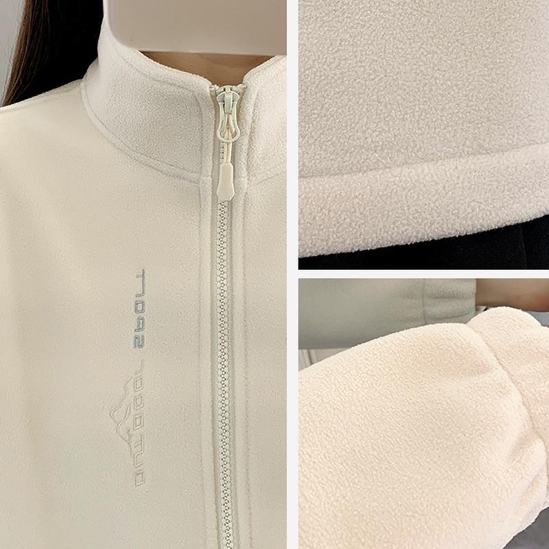Winter Fleece Hiking Jacket Women Thicked Climbing Running Sweatshirt Double Side Zipper Stand Collar Sport Coat
