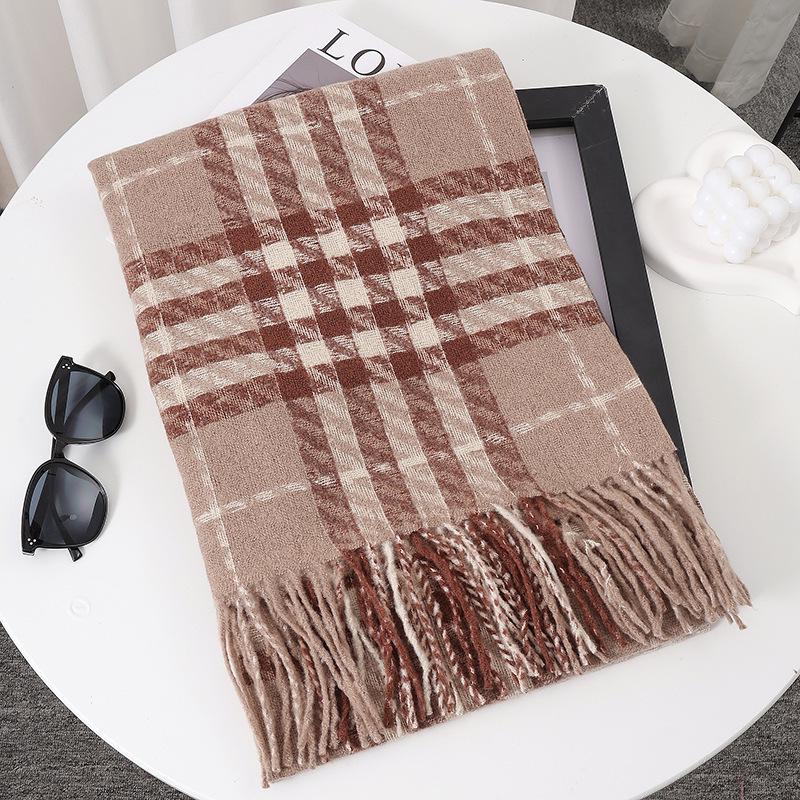 Women's Faux Cashmere Plaid Scarf - Korean Style, Thick & Warm Autumn/Winter Shawl