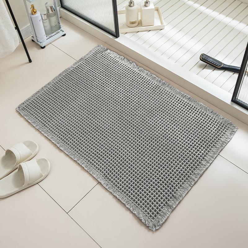Waffle Bath Mat Absorbent Non Slip & Soft Bath Mats for Bathroom Floor Machine Washable Bathroom Rugs with Tassels Rubber Backed