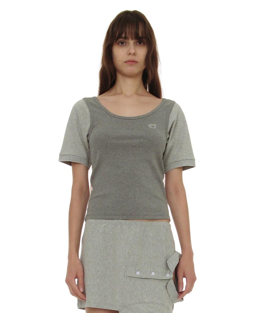 PARTIMENTO WOMEN Scoop Neck Bat Sleeve Top_Melange