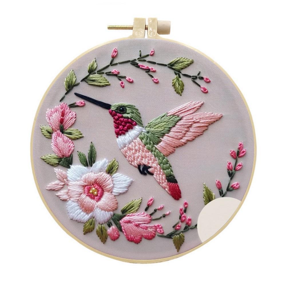 

New Embroidery Flower Pattern DIY Cross Stitch Animal Bird Painting With Hoop Adult Beginner Material package рожевий