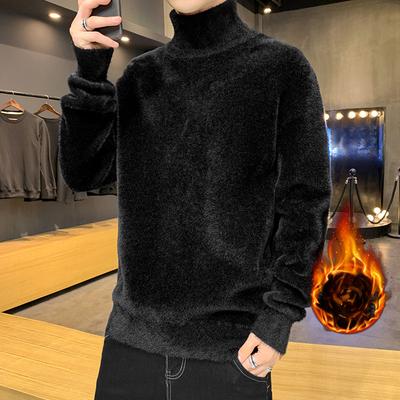 Bluza z imitacji futra norki męska antypillingowa wysokiej jakości dzianinowy golf dopasowany krój długi rękaw jednolity kolor trendy męska odzież