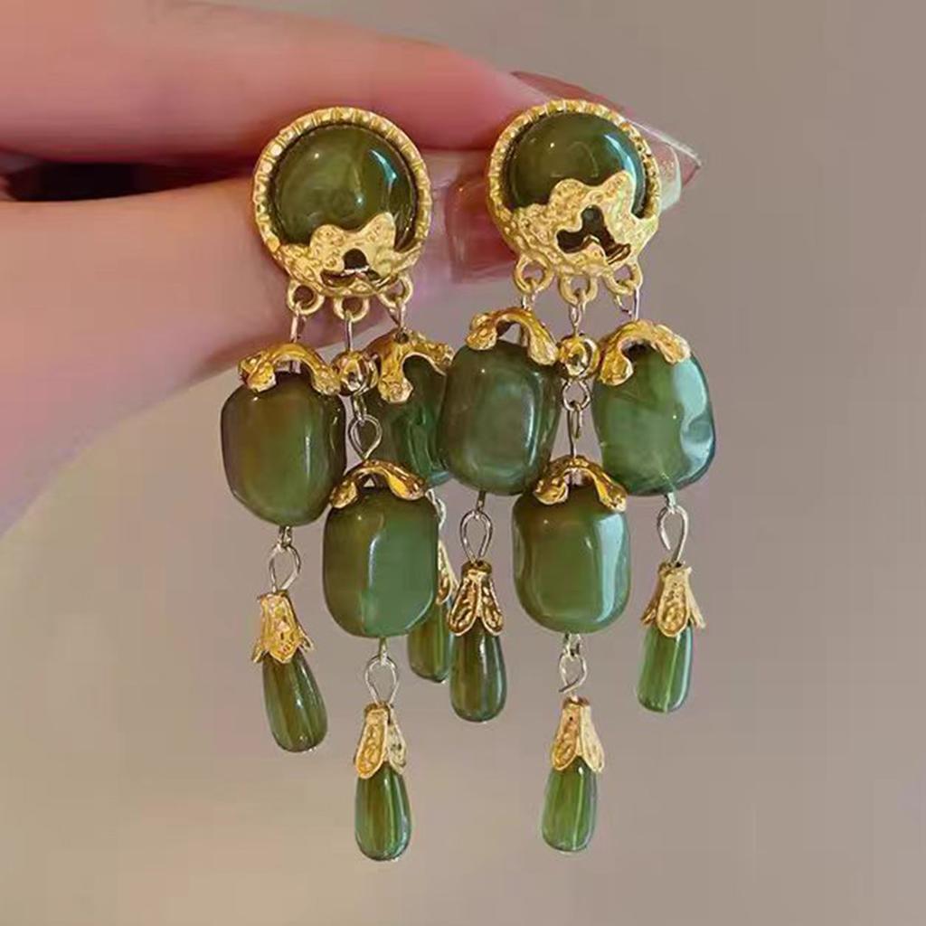Medieval vintage Hong Kong style long fringed earrings women's retro court style earrings exaggerated and unique high-end earrings