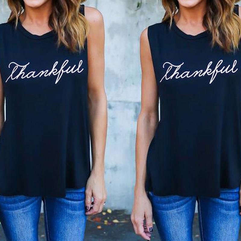 Girl Fashion Pretty Round Neck Sleeveless Vest Letter Printed Solid Color Tops