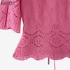 ZANZEA Women Casual V-Neck 3/4 Sleeve Loose Crochet Patchwork Blouse