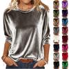 Trendy Velours Pullover T-shirt met Lange Mouwen in Effen Kleuren