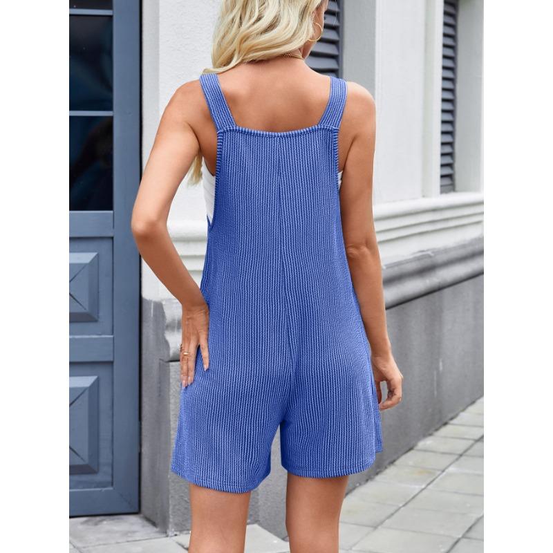 Damen Freizeit Ärmellos Taschen Gerade Locker Träger Kurzer Overall Jumpsuit