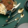 Emerald Marble Pattern 5-Piece Cutlery Set: Stainless Steel Knife, Fork, Spoon with Ceramic Handles