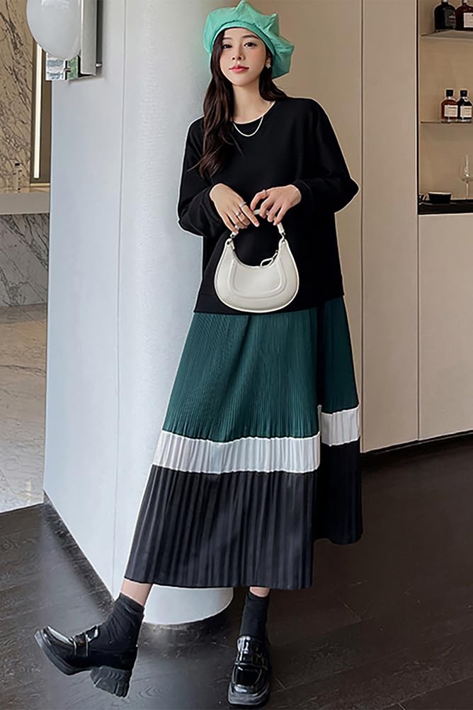 Chubikime Long Long Crew Women's Loose-Fit Dress, Sleeves, A-Line, Neck, Flattering, Stylish, Casual, Spring/Summer