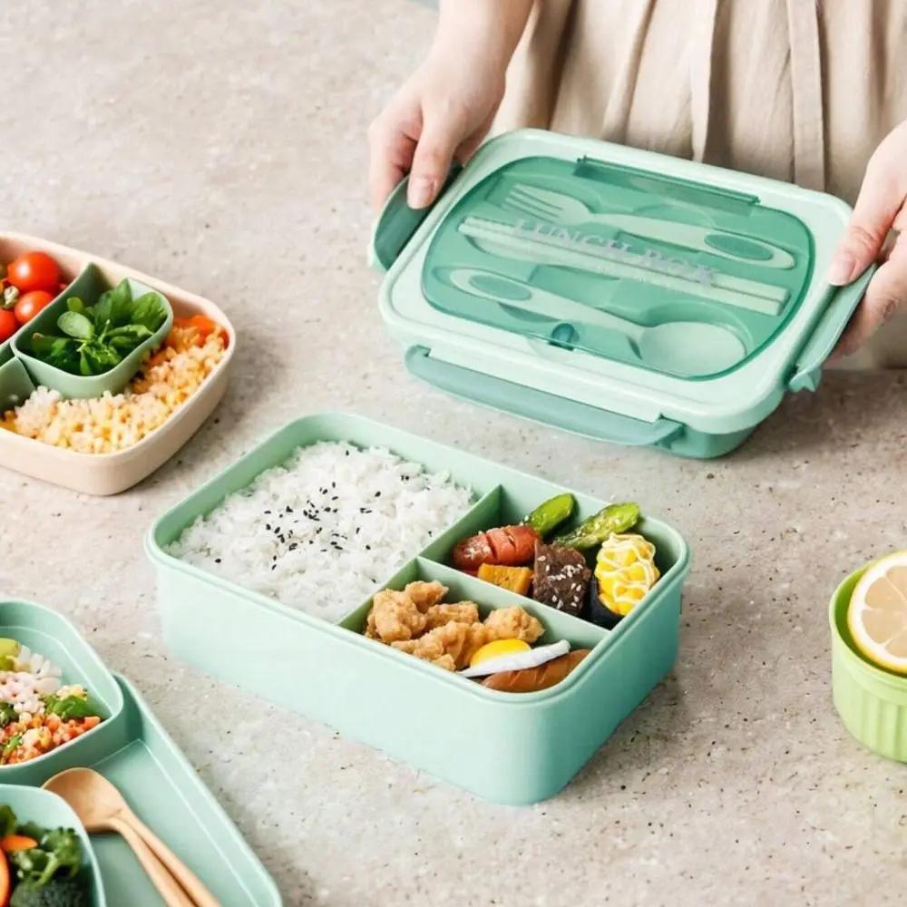 Boîte à lunch étudiante durable avec couverts, étanche, micro-ondable, récipient de stockage alimentaire rectangulaire 1200 ml, boîte de pique-nique, camping