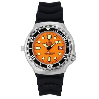Hodinky pro potápěče FreeDiver Verze 02 Bezpečné pro helium 1000M Safírové Křemenné Oranžový Ciferník 1038EF102V-ORG-V02 Pánské hodinky