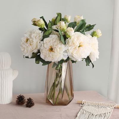 2 Big Heads Rose Red Peony Artificial Flowers Bouquet Fake Flower for Home Bride Wedding Decoration