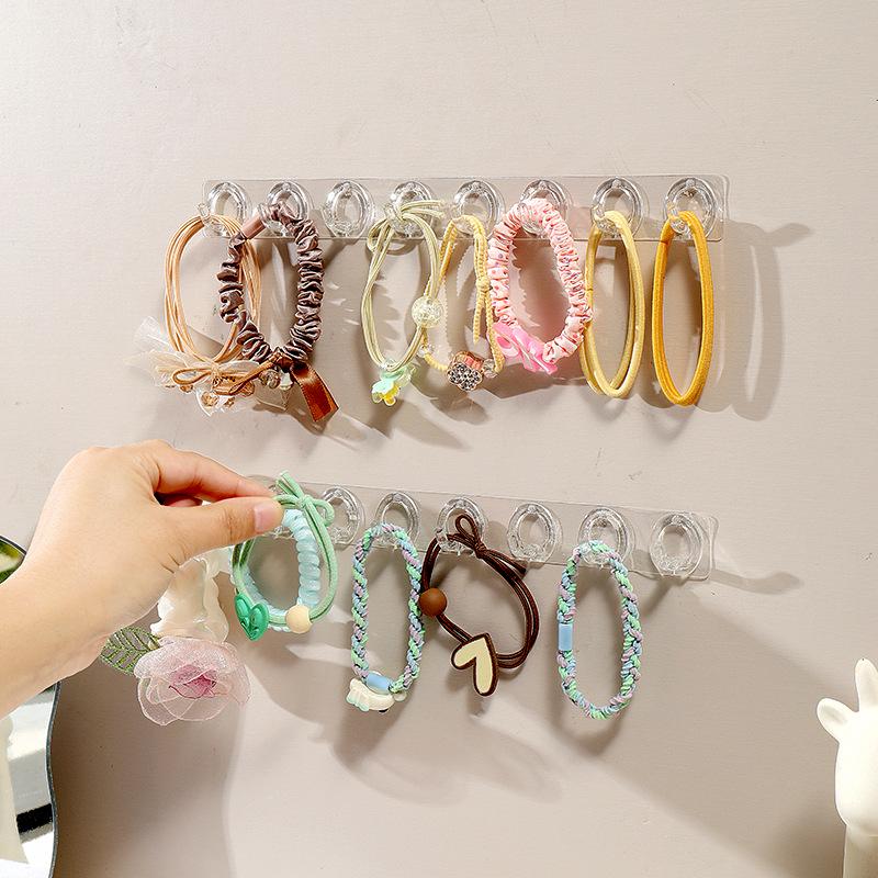Transparent Hair Tie & Headband Storage Rack with Adhesive Hooks for Bathroom