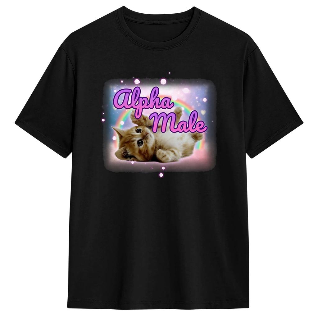 Unisexs TShirt Alpha Male Funny Cat Kitten Rainbow Floral TShirts Hipster Beach Tee Shirt Vintage Cotton Clothing