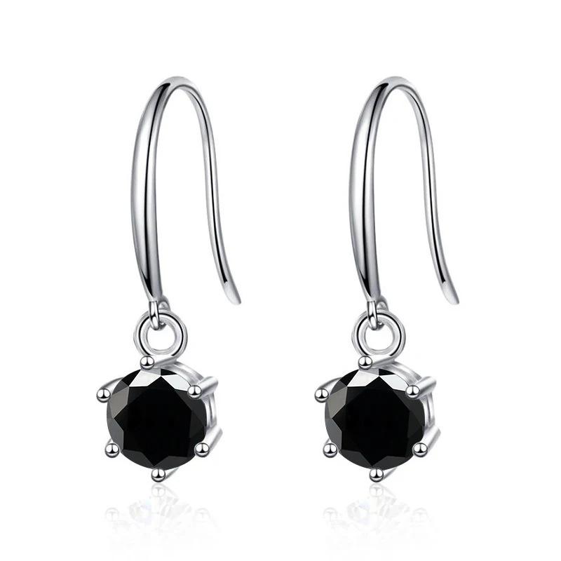 5mm Round Cut Moissanite Drop Earrings S925 Sterling Silver Hook Earrings For Women 5mm чёрный