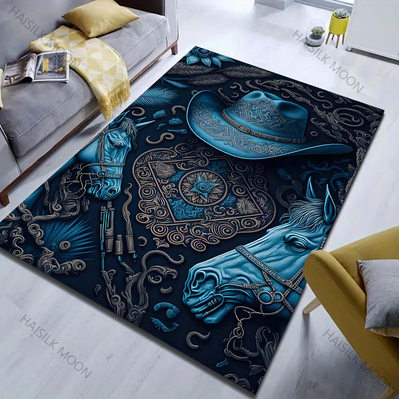 Klassischer Cowboyhut Kunstdruck Teppich für Schlafzimmer Wohnzimmer Bettseite Sofa Bodenmatte Moderne Heimdeko Bereichsteppich Luxusgeschenk