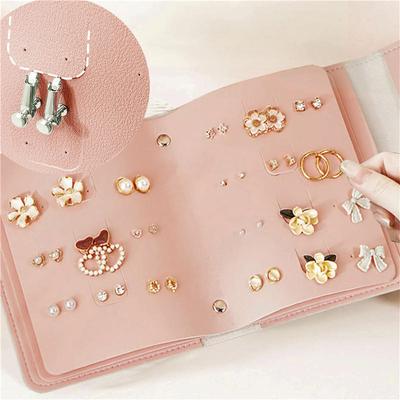 1 pièce Sac de rangement pour boucles d'oreilles en PU Multi-couches Organisateur de rangement pour bijoux Type livre de voyage Sac de rangement pour boucles d'oreilles Anneaux