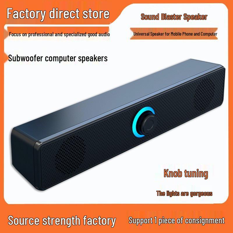 Mini Alto-falantes Bluetooth USB para Computador Desktop e Notebook com Subwoofer