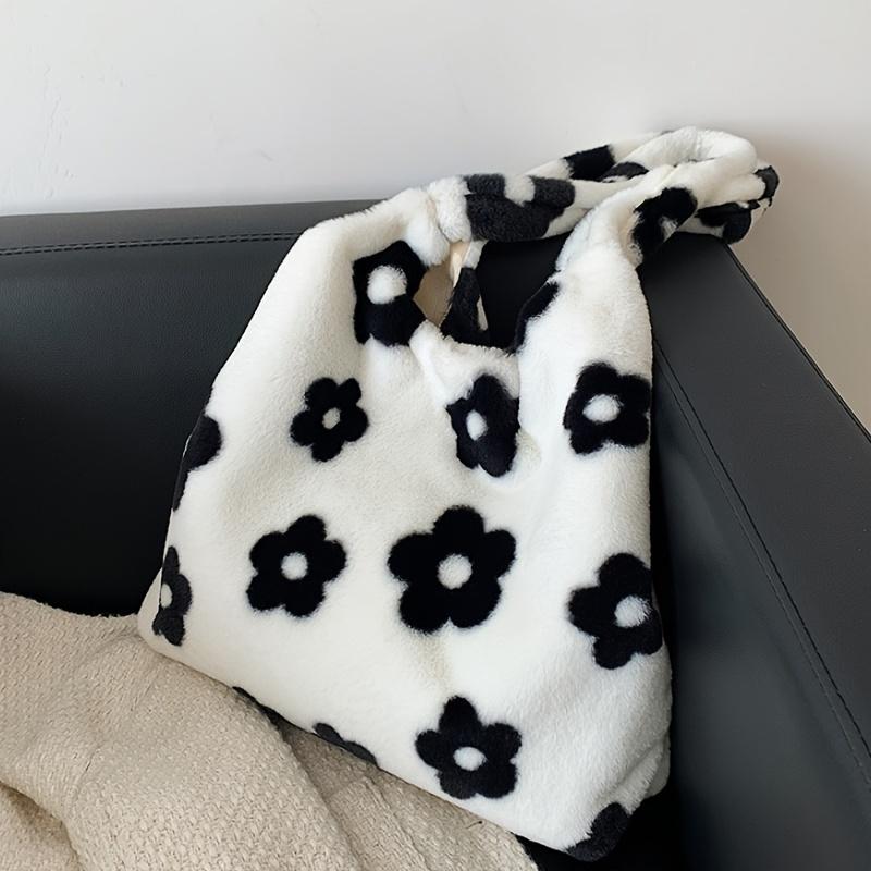 

Шикарна квіткова сумка-тоут зі штучного хутра - М яка плюшева сумка на плече для жінок, Ідеально підходить для щоденних покупок та роботи - Доступна в білому кольорі