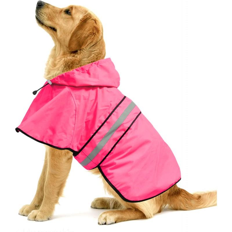 Waterproof Dog Raincoat With Reflective Stripes Small Medium Large Breeds - Yellow Fluorescent Green Blue Pink Red