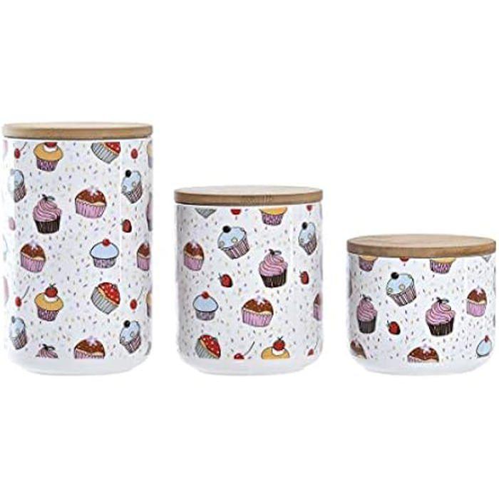 Lot De 3 Bocaux - DKD Home Decor - Grès Et Bambou - Multicolore - Blanc - Standard