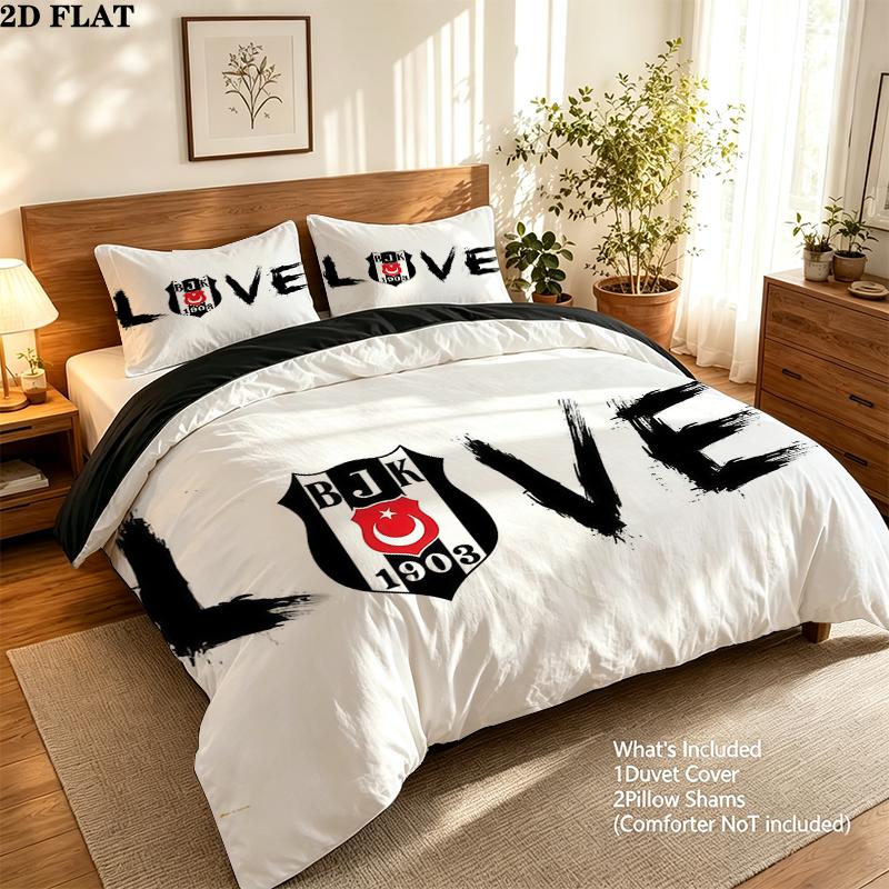 Besiktas J.K Muster Bettwäsche Heimdekoration Geburtstagsgeschenk ( 1 Bettbezug + 2 Kissenbezüge, ohne Füllung),Fanartikel.