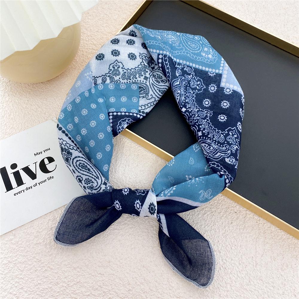 58 Cashew Silk Small Square Scarf: Korean Style Cotton Linen Printed Headscarf and Hairband for Women, Ideal for Spring, Summer, and Autumn.
