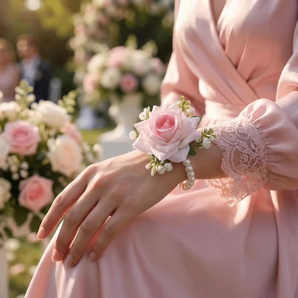 Set Of 2 Pieces Rose Wrist Corsage Artificial Flower Bridal Wrist Corsage for Wedding Decoration