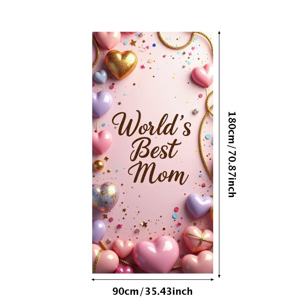 World's Best Mom Banner Heart Shaped Happy Mother's Day Party Decor Photography Background Props Family Gathering Event Backdrop