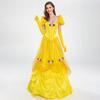 Elegant Yellow Princess Dress For Halloween Costume Featuring Belle Fairy Tale Design