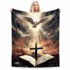 Celestial Doves and Cross Art Flannel Blanket for Bedroom, Living Room, Sofa, and Nap