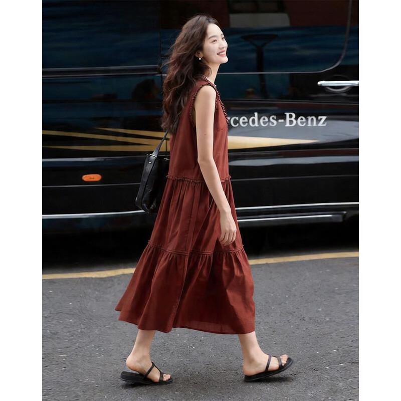 Women s Cotton Poplin V-Neck Ruffle A-Line Midi Dress L