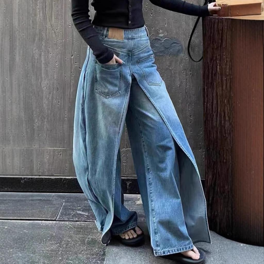 Dámské džíny s vysokým pasem a širokými nohavicemi Y2K Streetwear Vaky kalhoty Ležérní kalhoty