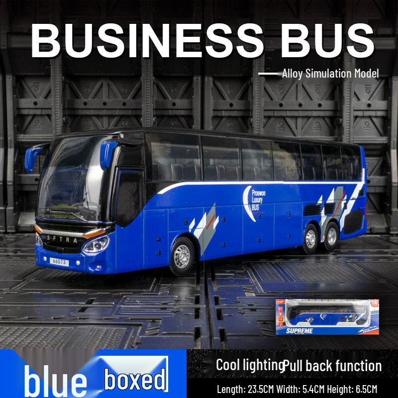 

Baosilun 68073 Роскошная модель туристического автобуса с имитацией, со звуком, светом, инерционным механизмом и открывающимися дверями.