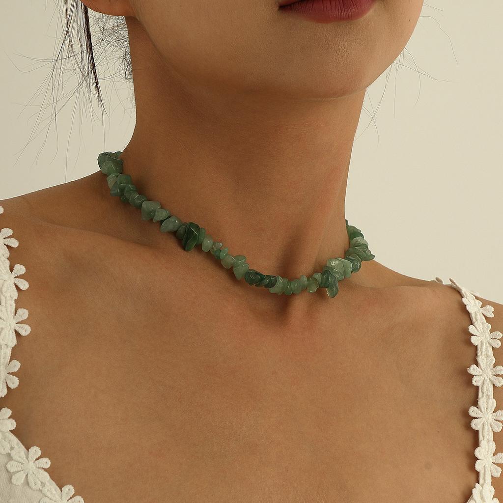 Europe, America, simple new short green Dongling necklace women, geometric fashion irregular stone necklace