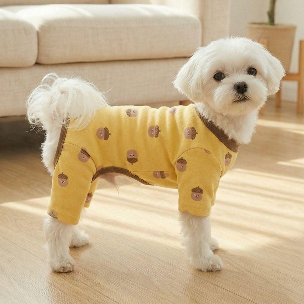 Cartoon Printed Four-Legged Dog Pajamas Warm Dog Jumpsuit Dog Home Clothing  Casual Wear