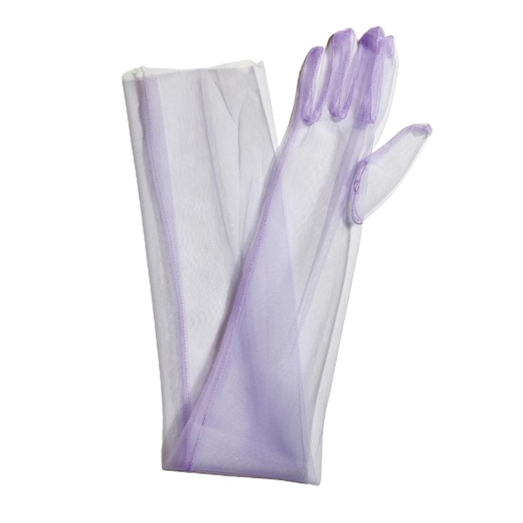 Exquisite Long Tulle Elbow Gloves 55cm Wedding Gloves Ultra Thin Stretchy Full Finger Mittens for Opera Party Concert