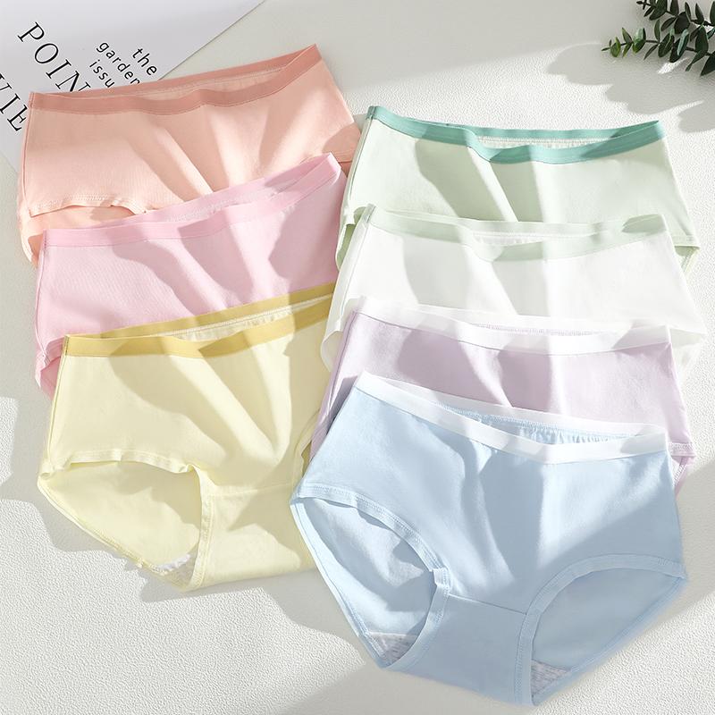 FINETOO 4Pcs/Set Women's Cotton Briefs Soft Breathable Underwear Set Mid Waist Solid Color Panties For Daily Wear High Elastic Underwear