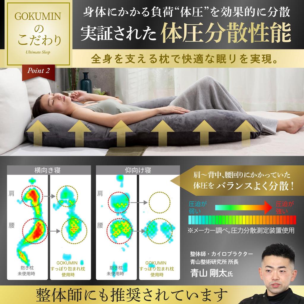 GOKUMIN Body Pillow for Pregnant Nursing Japanese Height Pressure Luxury Velor Good Side Pillow with 500g of Refill Cotton X Women, Cushion, Large,