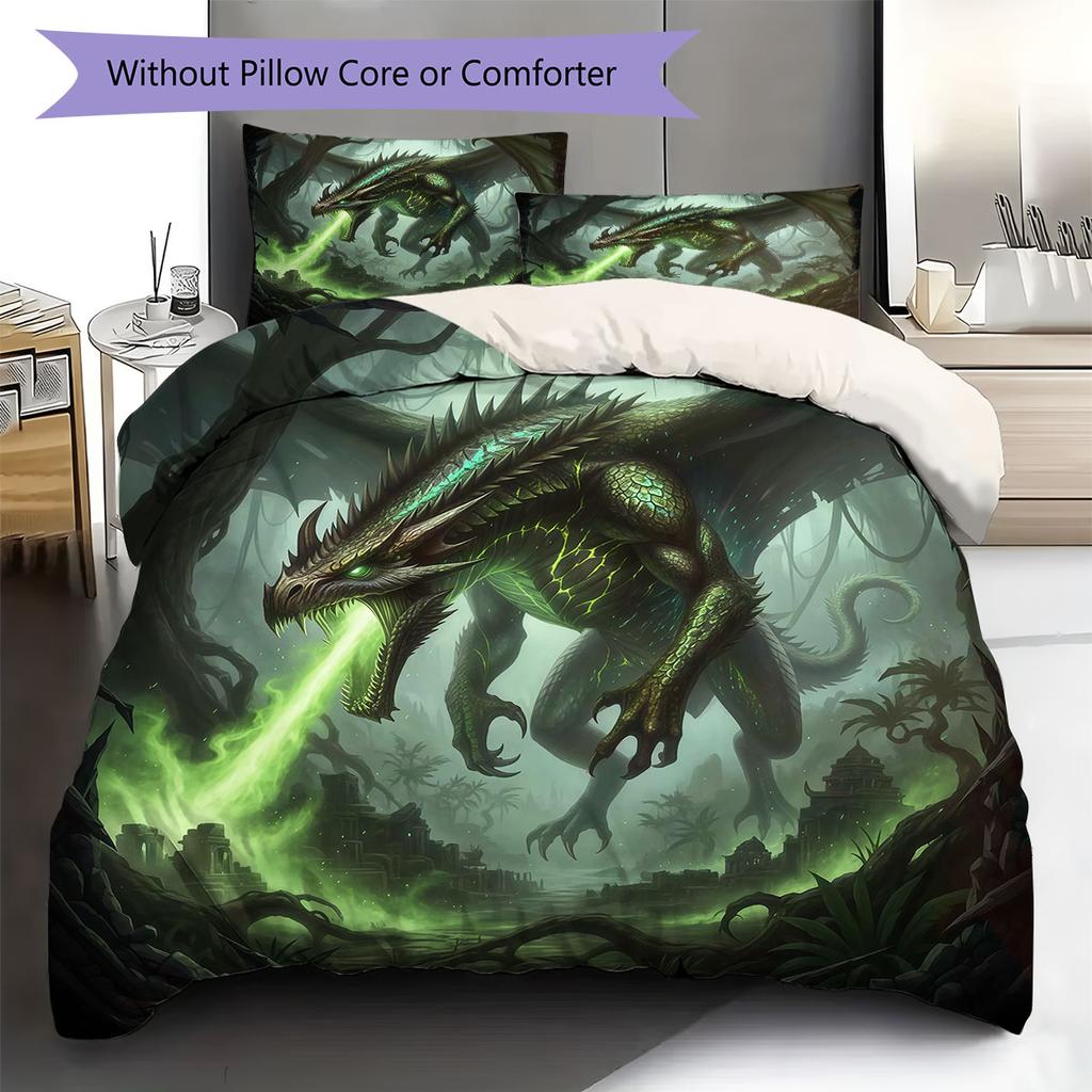 Theevildragon Pattern Bedding Quilt Set Quilt Cover Pillowcase Home Decoration Birthday Gift (1 * duvet cover + 2 * pillowcase, without core)