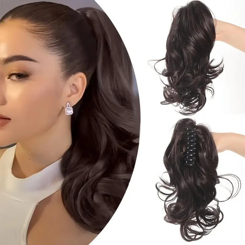 Womens Claw Clip Ponytail Wig Short Curly Fluffy Natural High Crown Hairpiece
